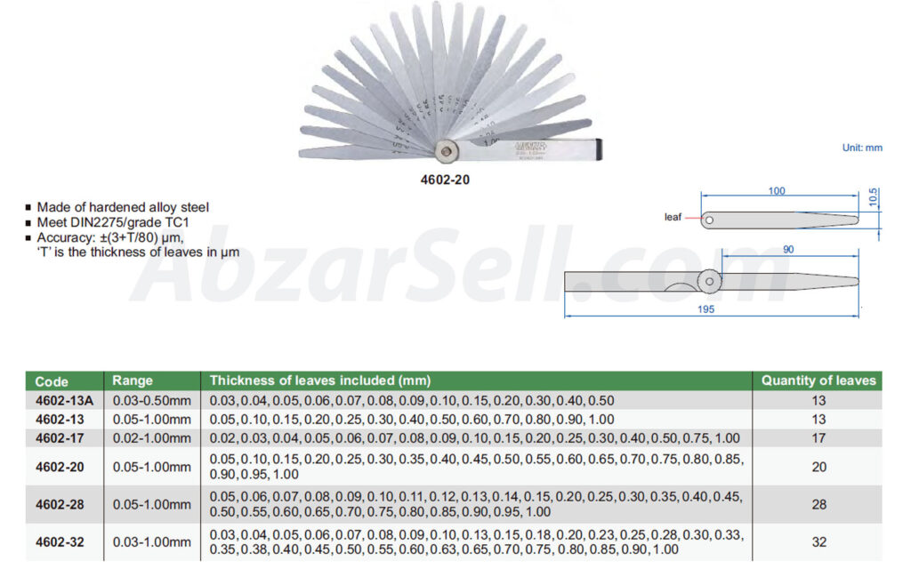 فیلرگیج (FEELER GAGE) INSIZE مدل ۴۶۲۲-۱۰